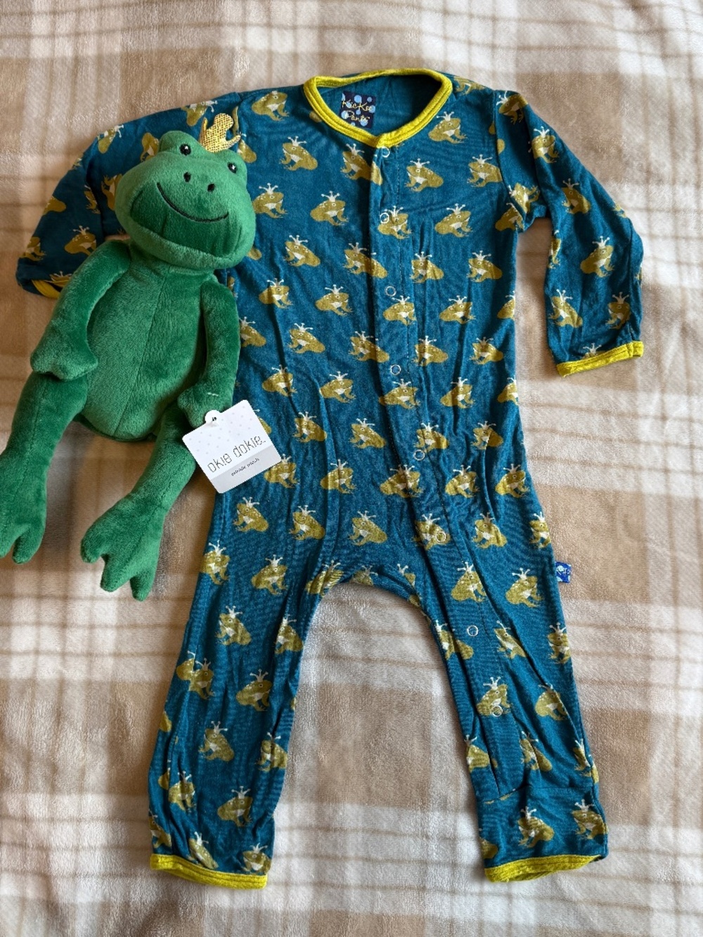 Kickee Pants Frog Prince Coverall- Size 9-12 Months- Plus Crinkle Frog Plush